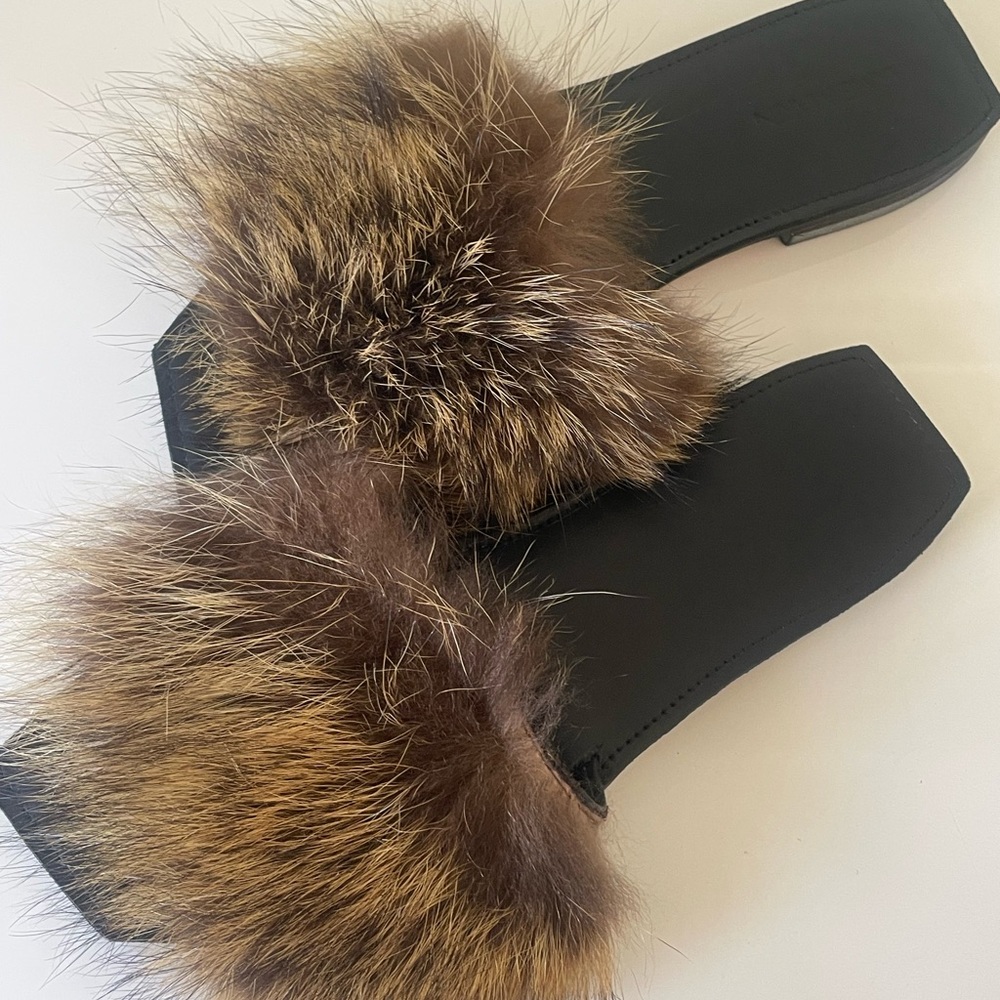 Parme Marin fur and leather slides women's size 9 with original shoe bag